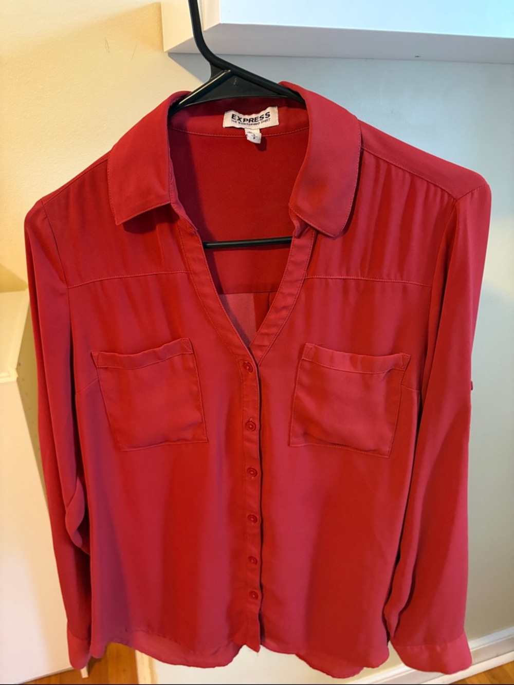 Express Orange Button-Up Blouse